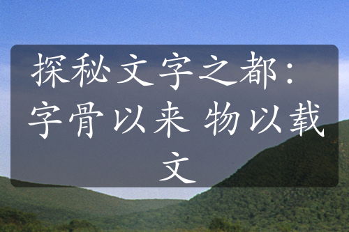 探秘文字之都：字骨以来 物以载文