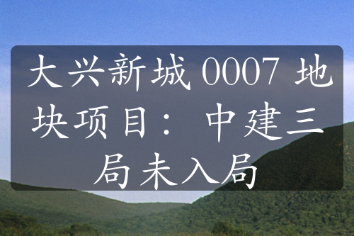 大兴新城 0007 地块项目：中建三局未入局